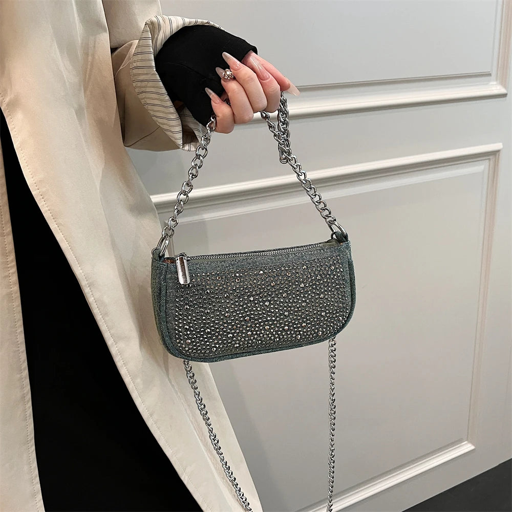 Rhinestone Appliqued Chain Shoulder Crossbody Bags for Women