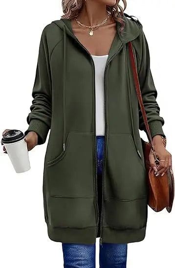 Solid Color Long Sleeve Zippered Hoodies For Women