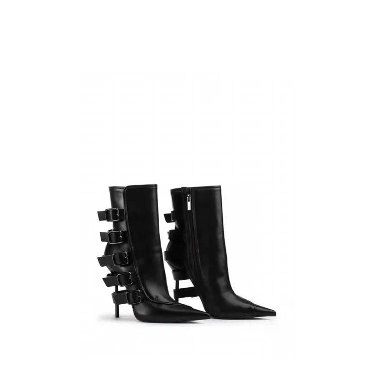 Western Style Pointed Toe Ankle Boots With Thin Heels And Buckles for Women