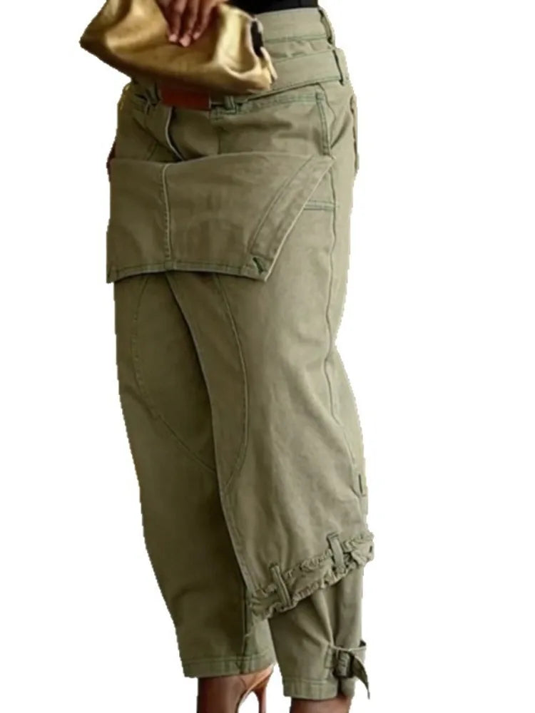High Waist Apron Panel Jogger Jeans