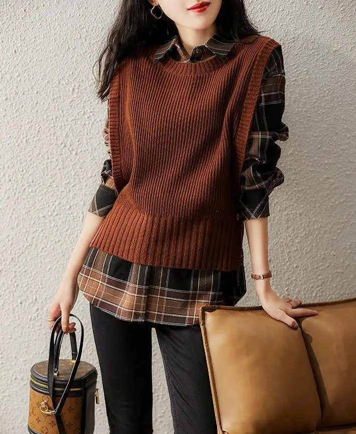 Waistcoat Round O Neck Solid Knit Vests for Women Pullover Lady Sweaters Wool Fashion 2025 Smooth Sleeveless Clothing Winter Y2k