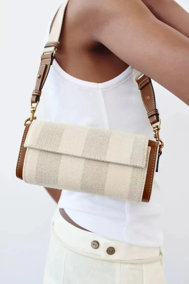 Autumn new women's bag, vanilla yellow flip cover versatile commuting cylindrical bag, cylindrical shoulder crossbody bag