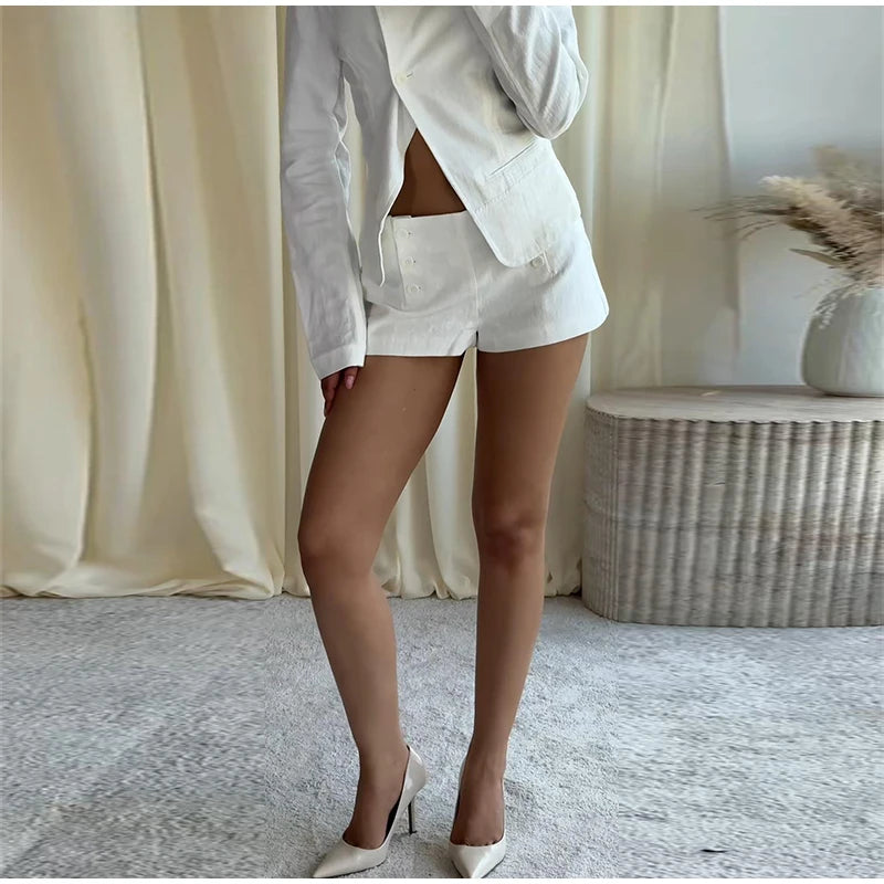 Casual Stand Collar Jacket and Shorts Set for Women