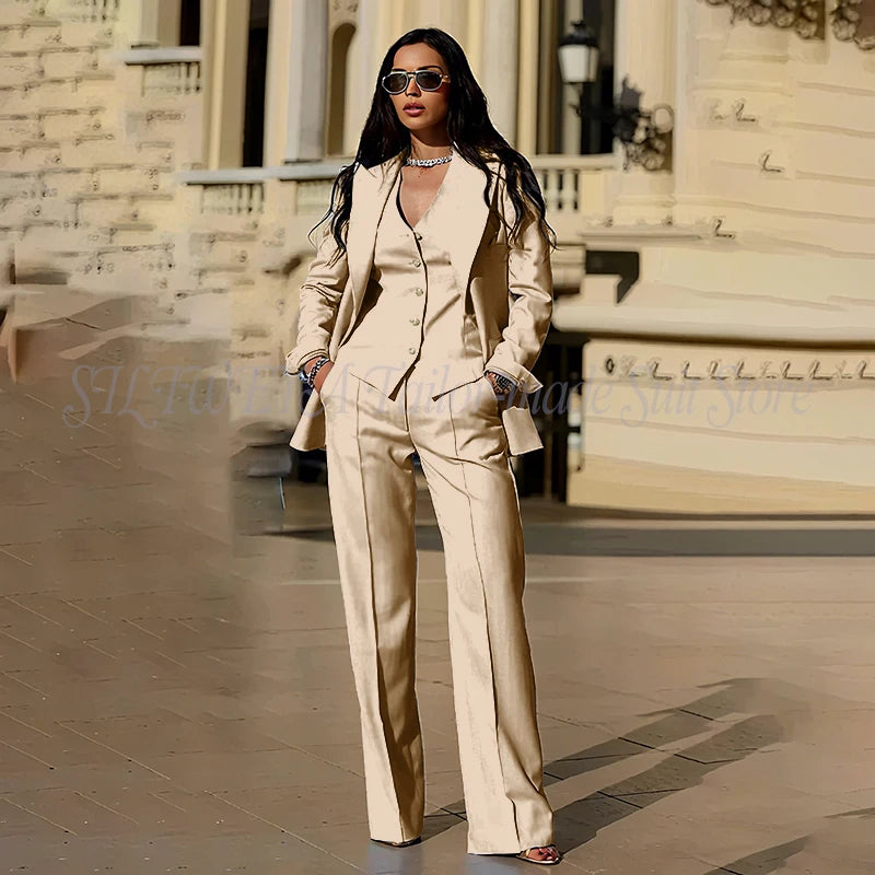Sophisticated Slim Fit Three Piece Blazer Set For Women
