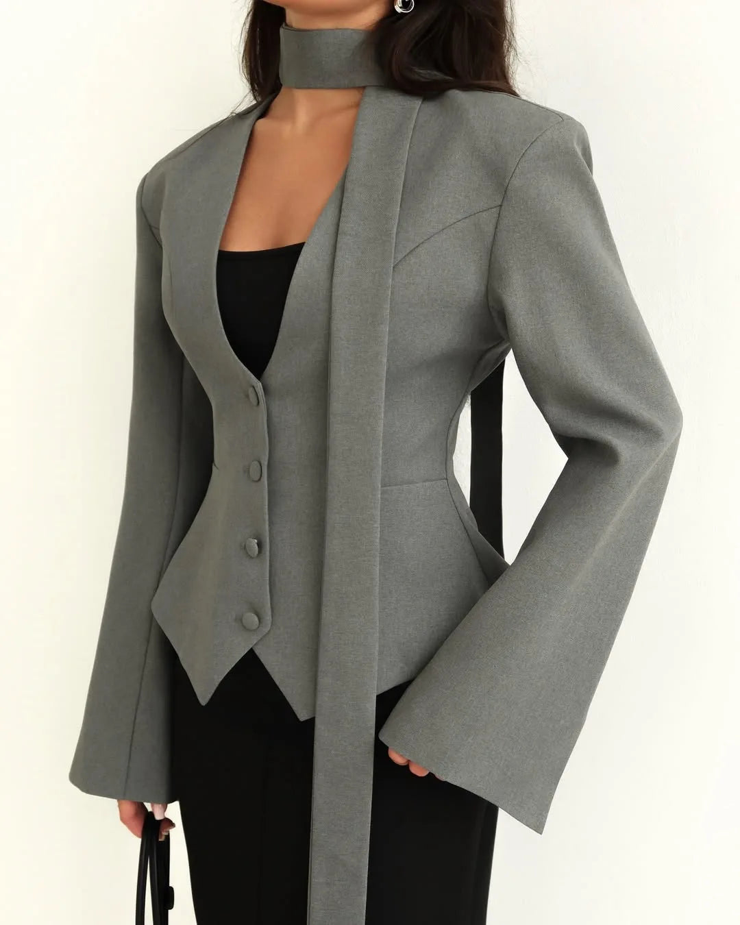 Elegant V Neck Long Sleeve Blazer Jacket for Women