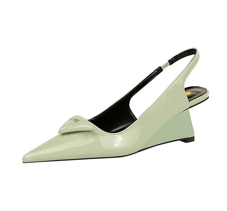 Patent Leather Wedge Heel Pumps With Back Strap for Women