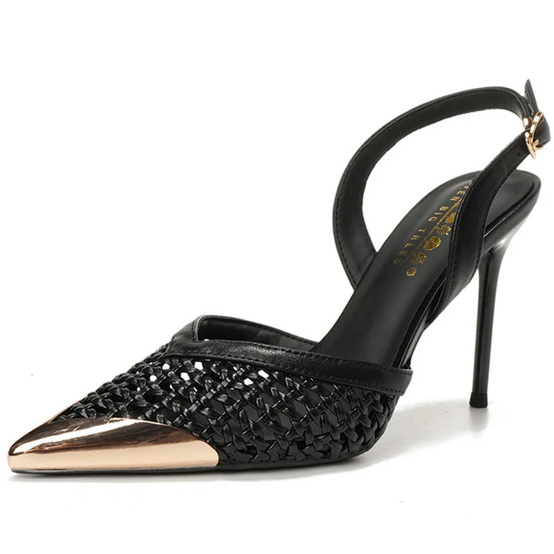 Woven Pointed Toe Slim Stiletto Heel Sandals for Women