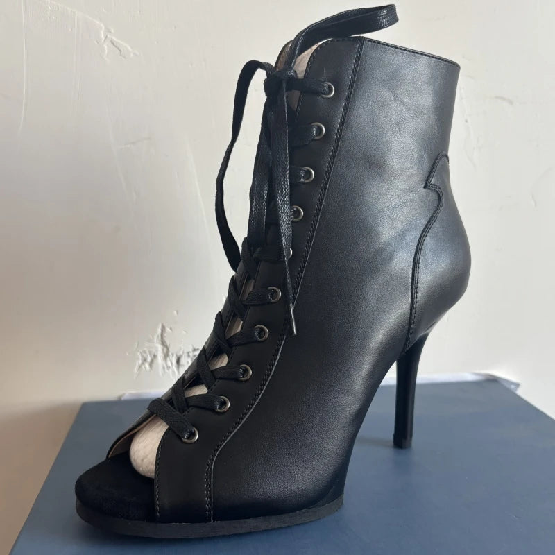 Peep Toe High Heel Zipper Ankle Boots
