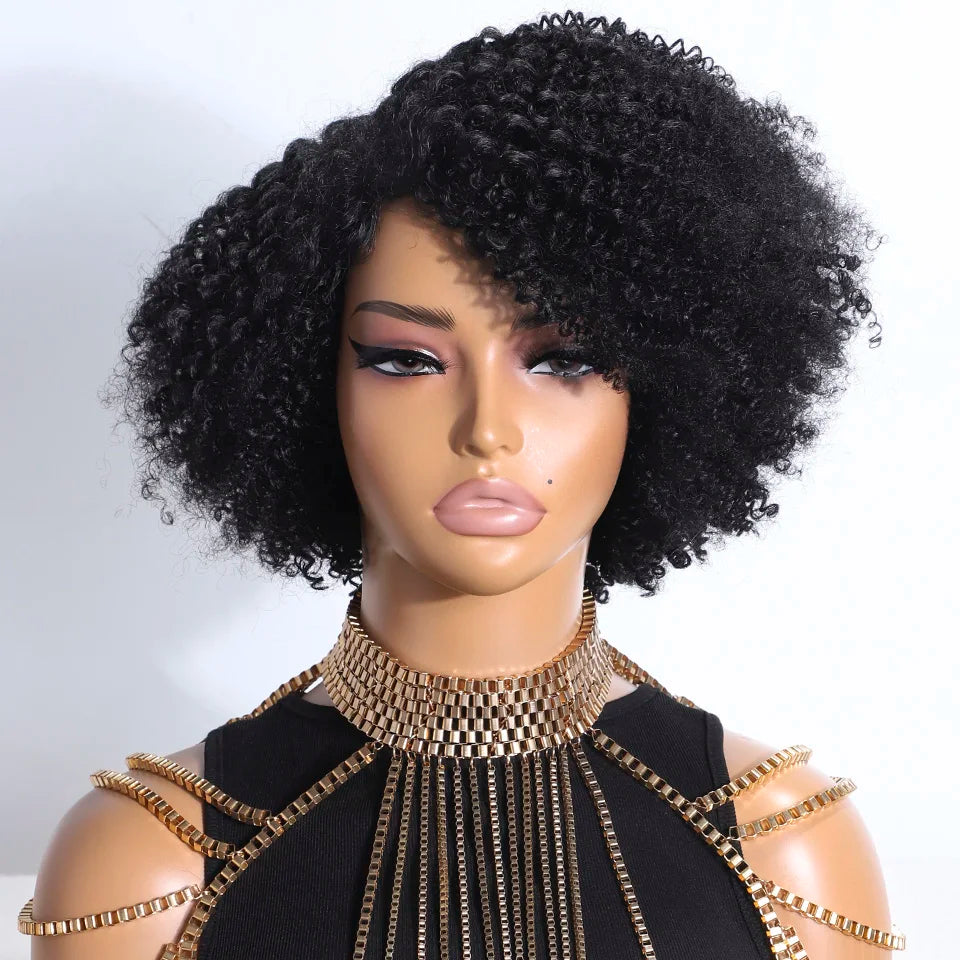 Glueless Kinky Curly Human Hair Lace Bob Wig for Women
