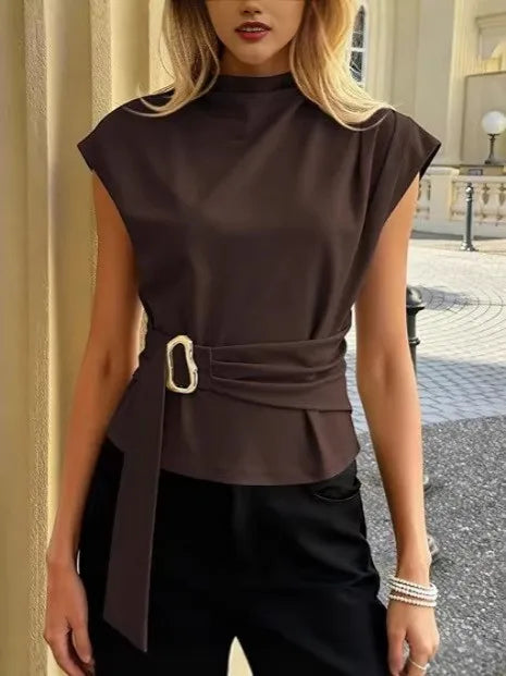 Spring Women's Clothing Solid Color Metal Button Strap Top For Woman Polyester Sleeveless Fitted Casual Y2K Style Streetwear