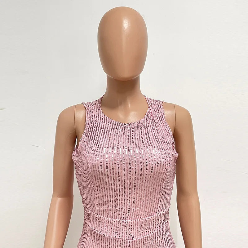 Elegant Silver Sequined Straight Cut Jumpsuit for Women