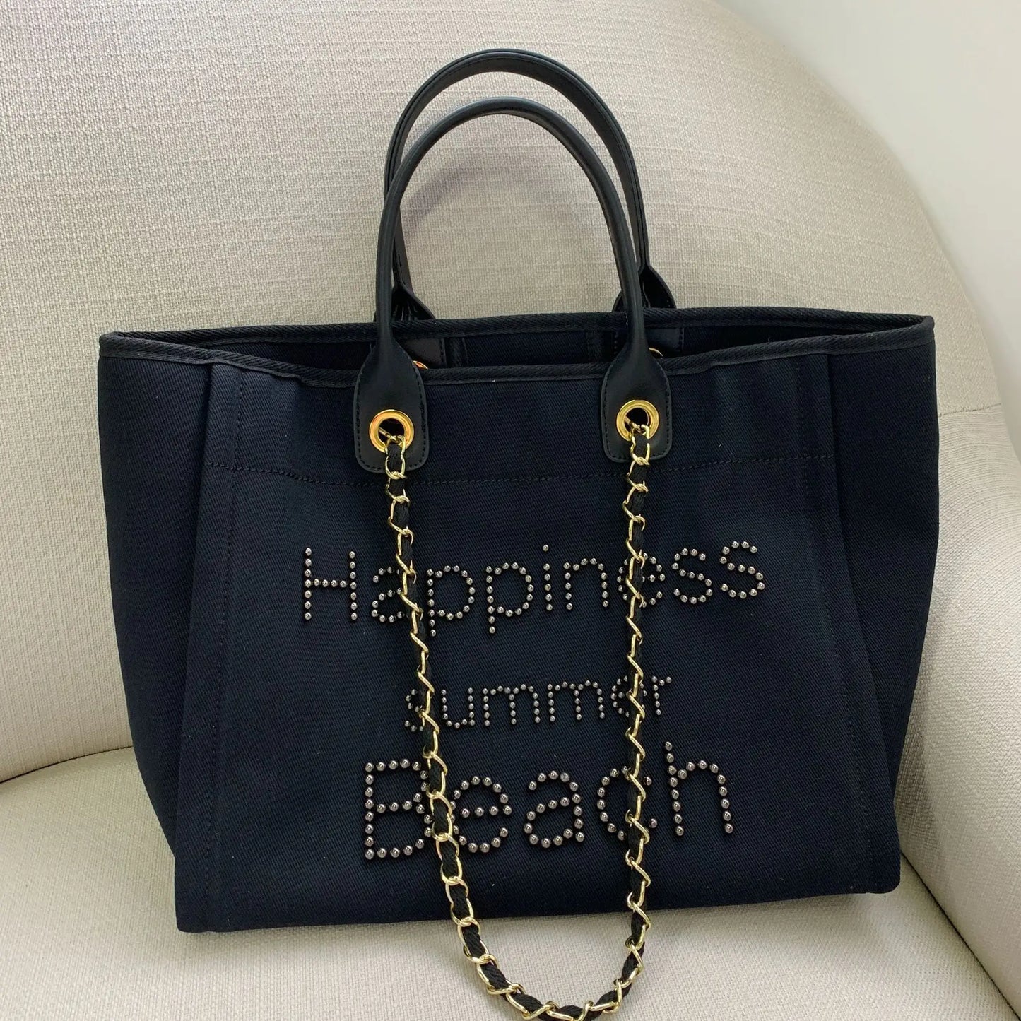 New Women Tote Bag Fashion Canvas Large Handbag Chains Genuine Leather Shoulder Bags Ladies Big Messenger Bag Shopping Bag