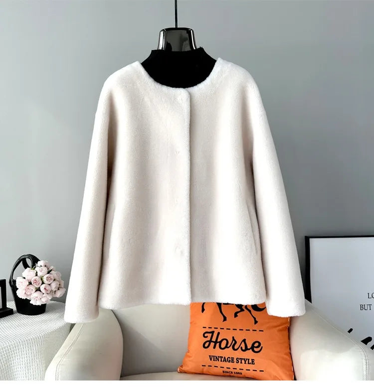 Real Shearling Wool Coat