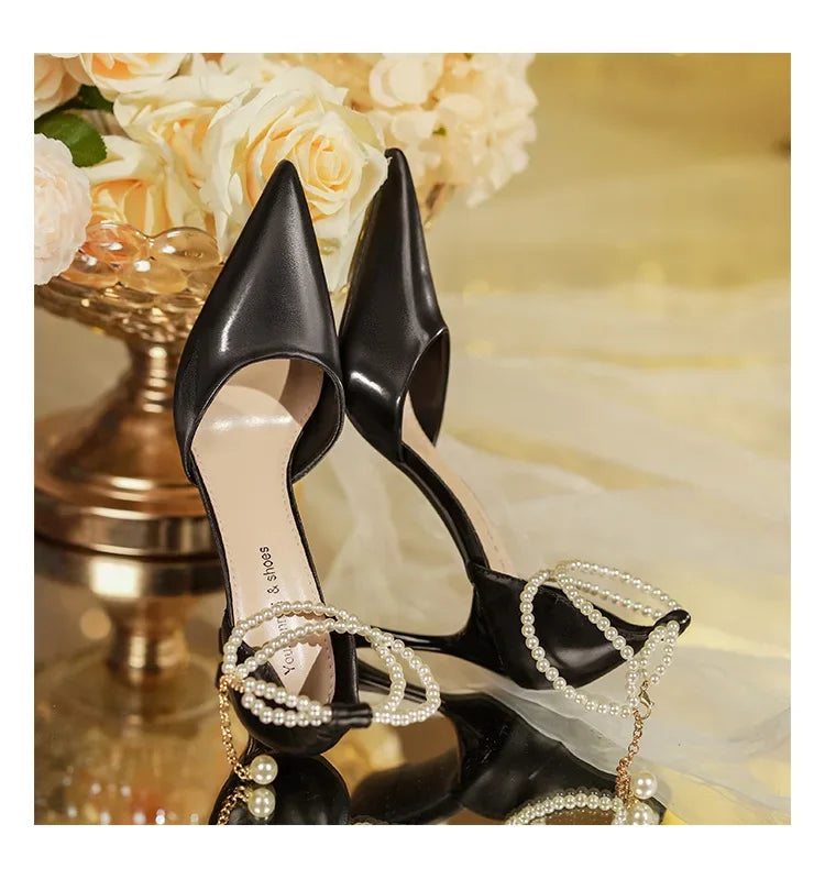 Pearl Stiletto Bow Ankle Pumps