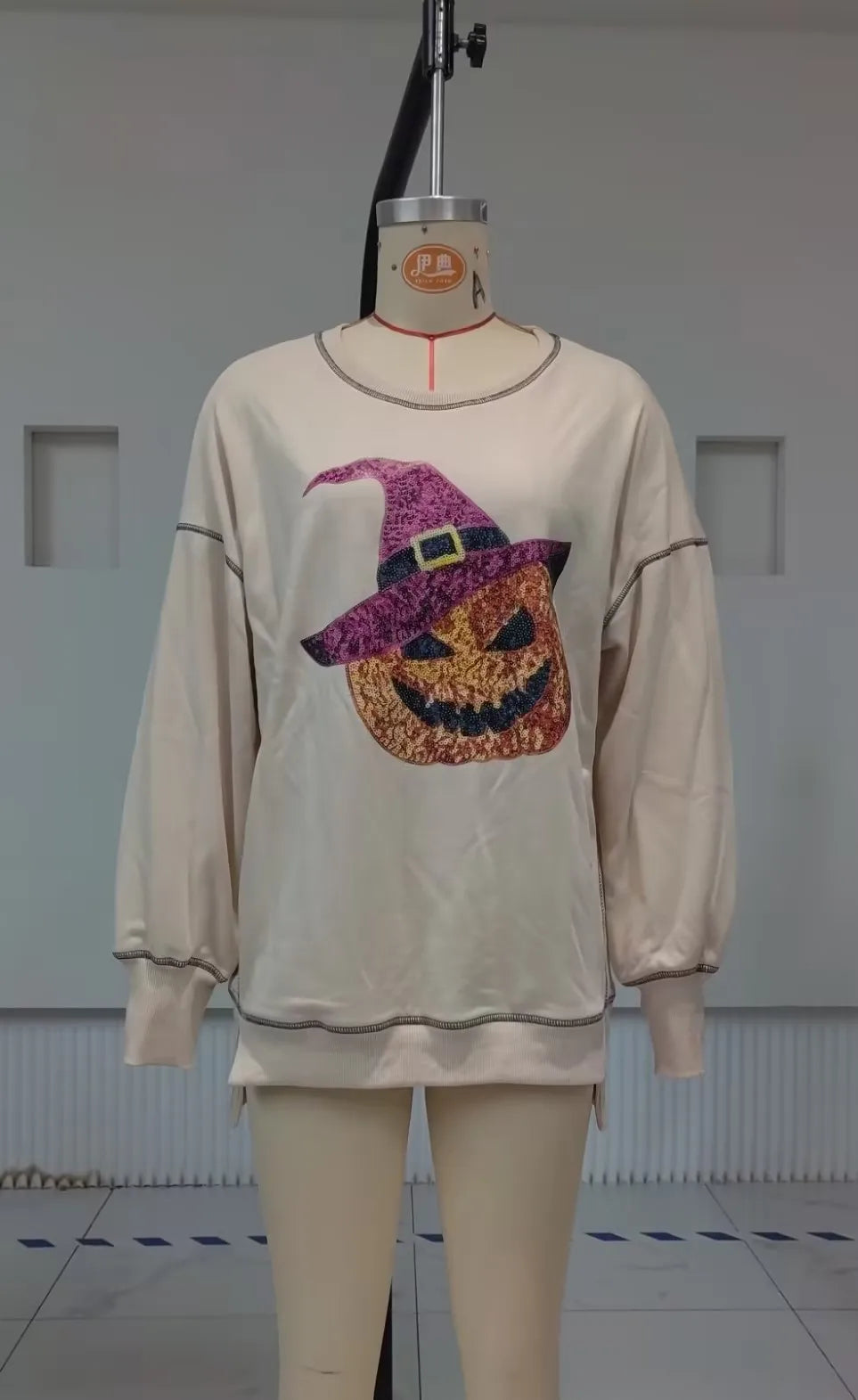 Halloween  Women'S Loose Sportswear Pumpkin Print Round Neck Long Sleeved Pullover Autumn and Winter Casual Pumpkin Hoodie Top