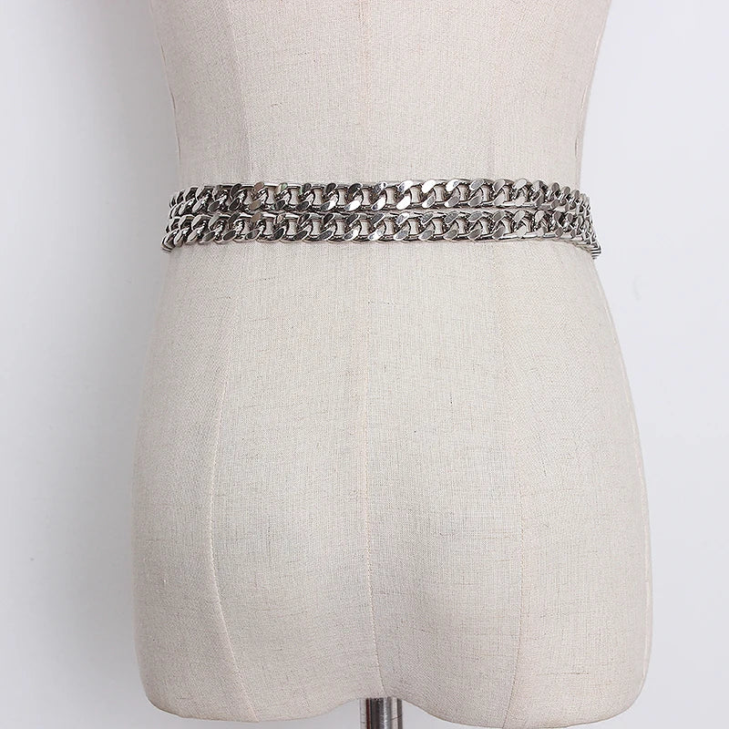 Trendy Gold Metal Decorative Waist Chain Belt for Women