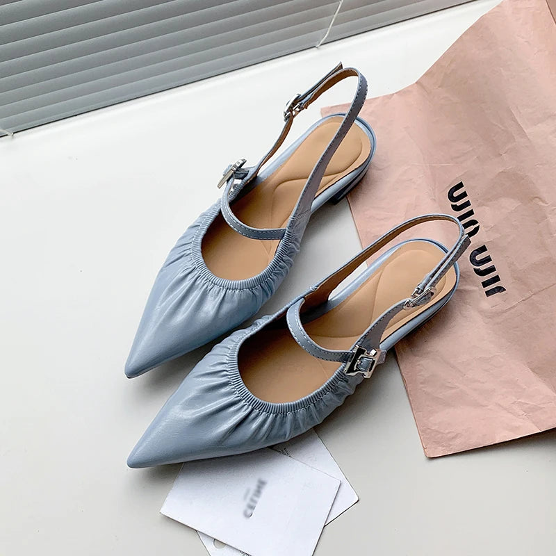 Genuine Leather Pleated Closed Toe Sandals for Women