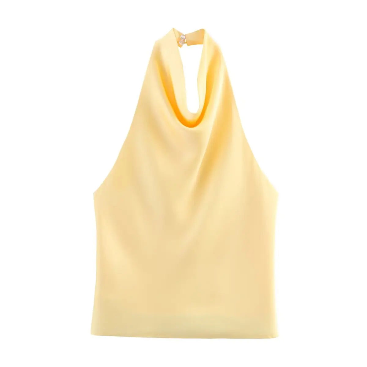 Sleek Solid Color Back Button Halter Neck Top for Women