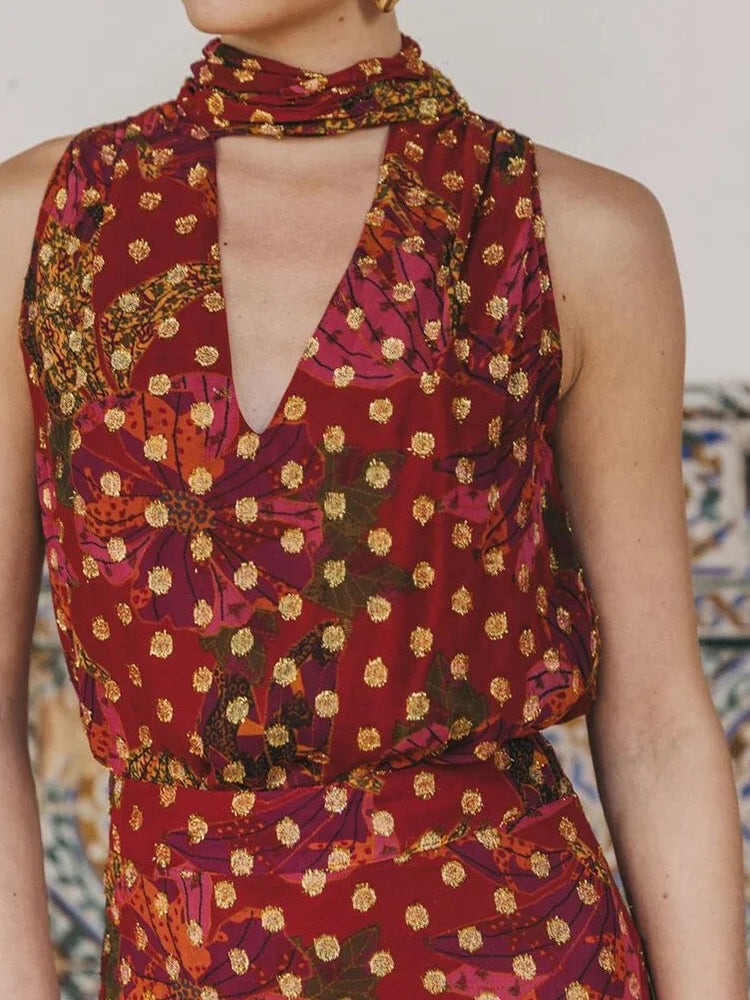 Bohemian Print Two Piece Top and Maxi Skirt Set for Women