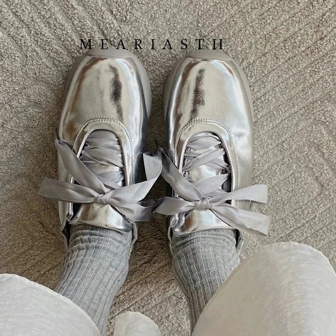Round Toe Soft Sole Lace Up Casual Ballet Flats For Women