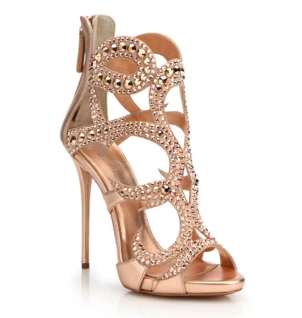 Rhinestone Patent Leather Thin High Heels for Women
