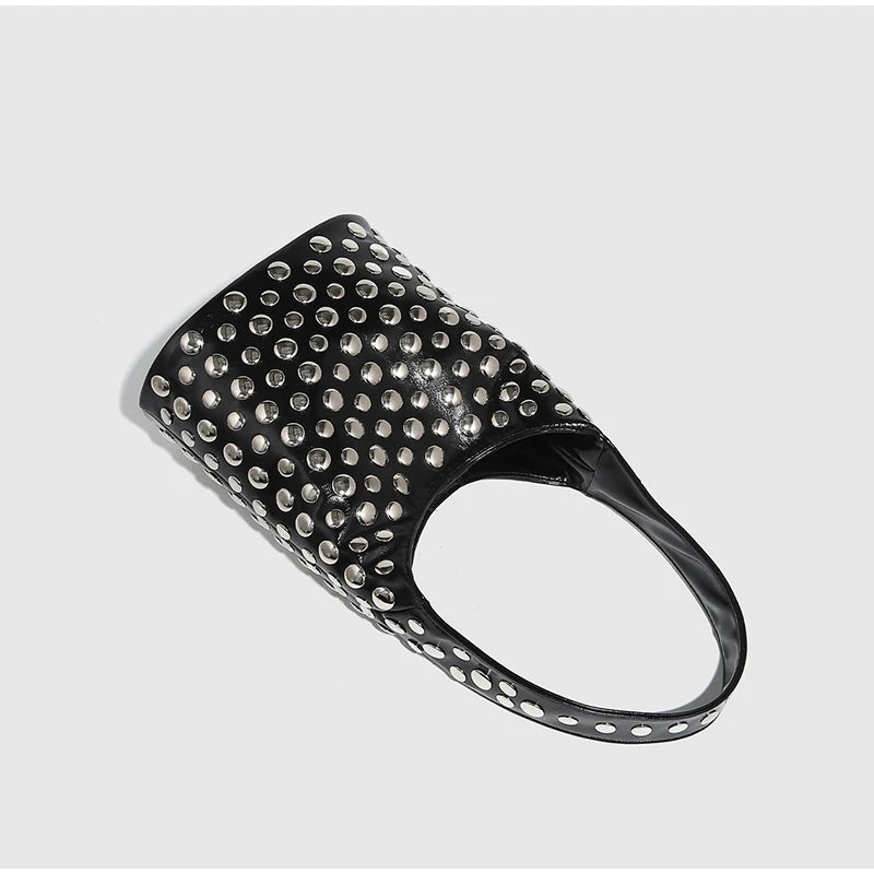 New Rivet Series Bucket Bag Motorcycle Texture Trendy Handbag Tortoise Shell Sequins Versatile Simple Fashion Soft Bag Lady Bag