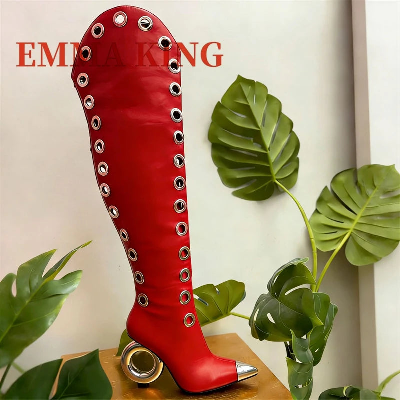 Metallic Eyelet Detail Over The Knee Boots for Women