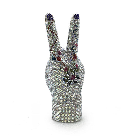 XIYUAN Victory Hand Crystals Evening Bags Women Rhinestones Purses Metallic Clutch Purse Lady Fashion Handbags Wedding Party Bag