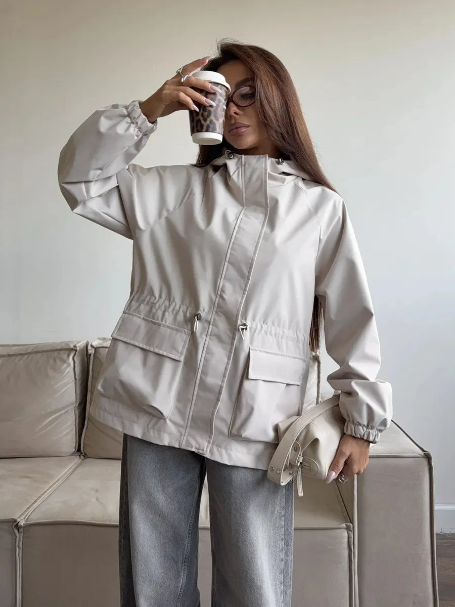Hooded Hardshell Jacket With Pockets And Zipper for Women
