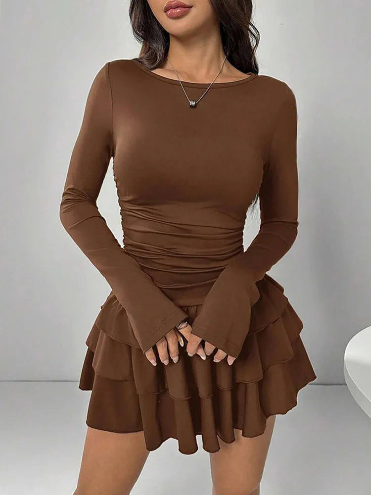 Elegant Cascading Ruffle Flare Sleeve Bodycon Dress for Women