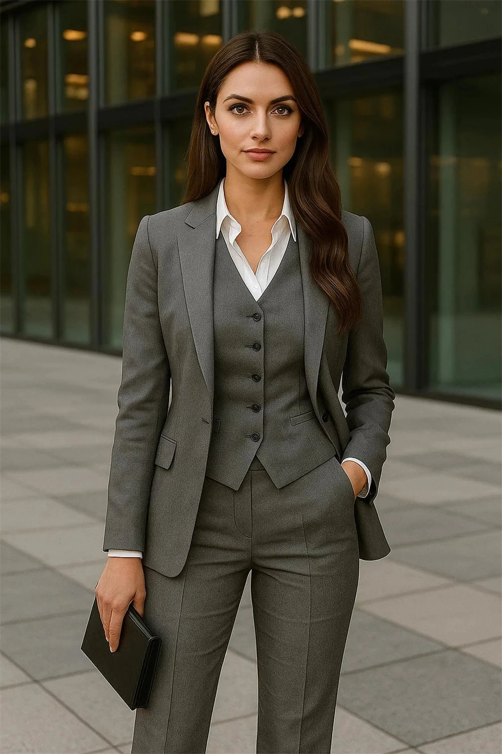 Women’s 3-Piece Suit Women Tuxedo Suit Blazer Dress Prom Slim Fit Formal Office Lady Blazer Set (Jacket+Vest+Pants)