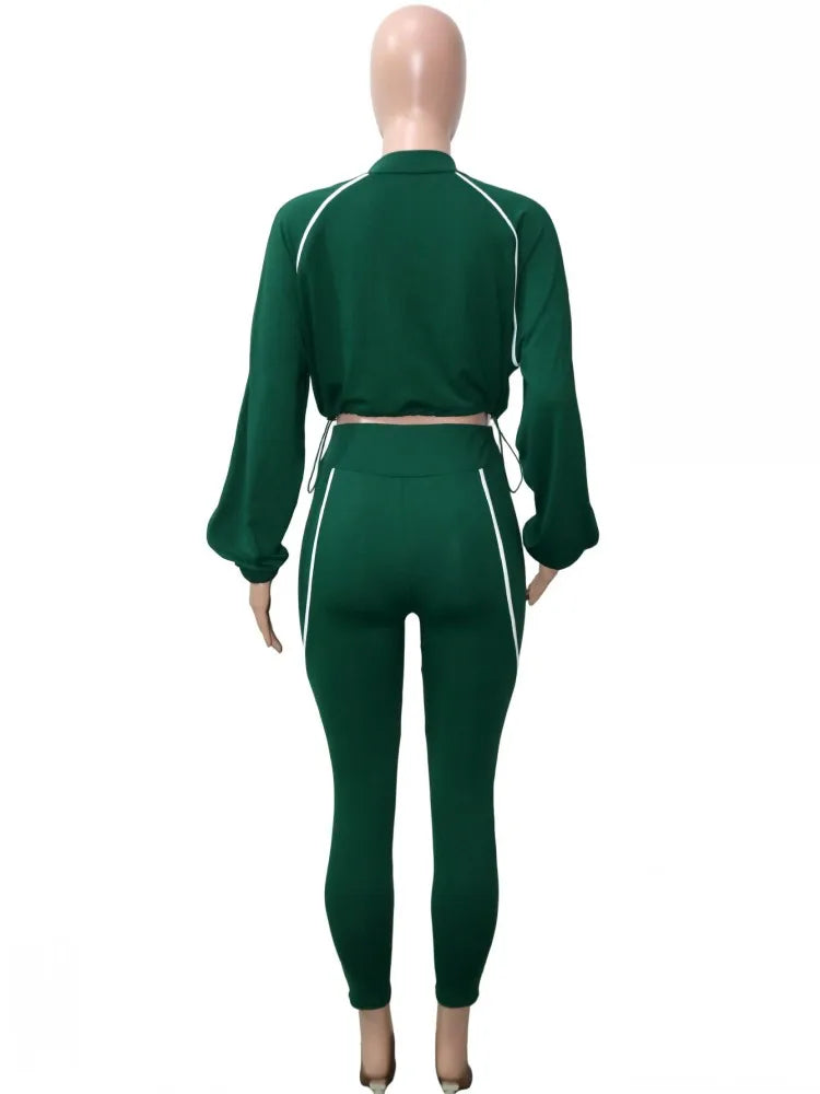 Slim Fit Long Sleeve Top and Pants Set for Women