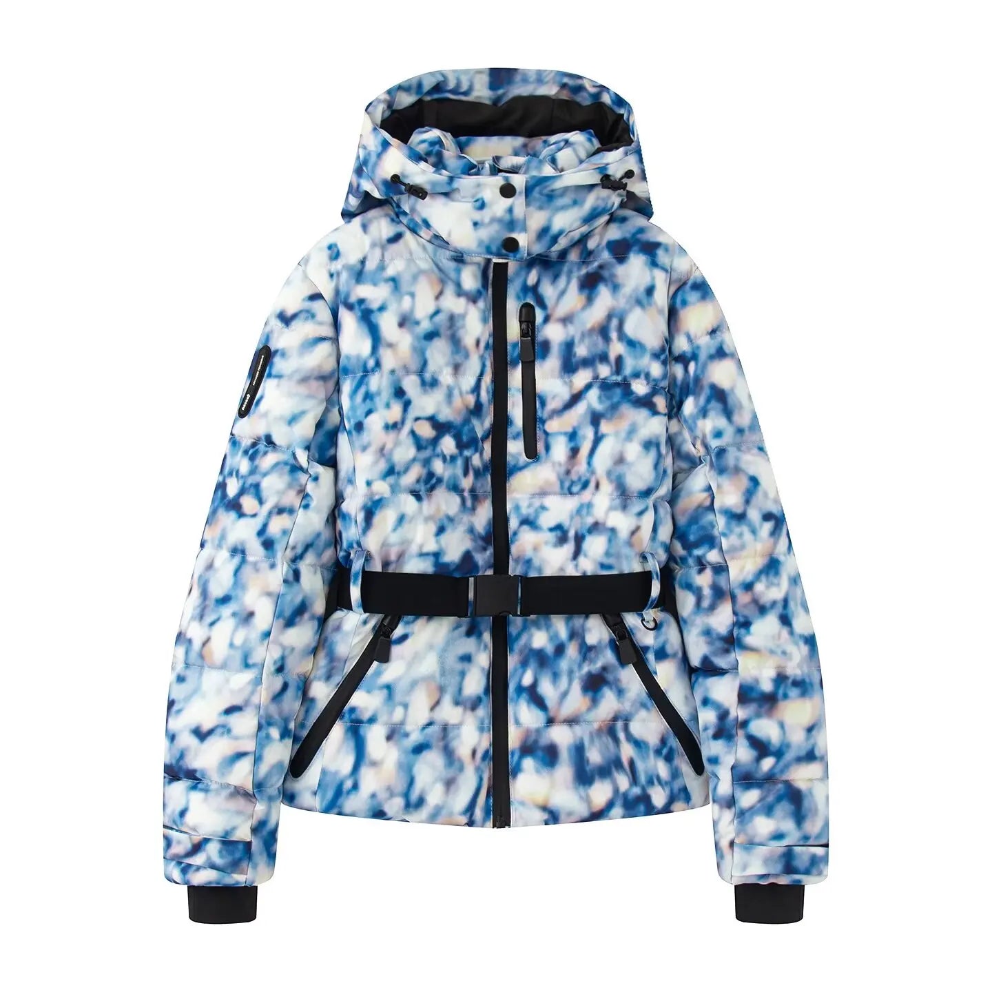 Hooded Windproof Padded Jacket And Pants Set With Belt for Women
