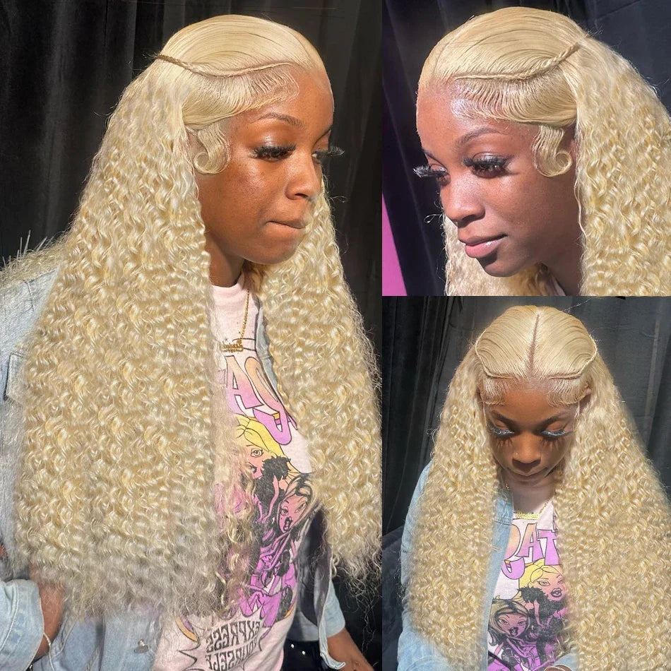 Honey Blonde Deep Wave Lace Front Human Hair Wig for Women
