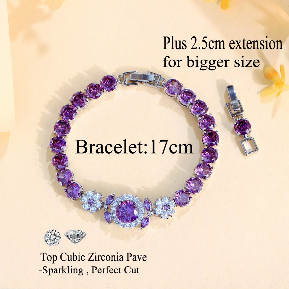 Pink Purple Flower Tennis Bracelet