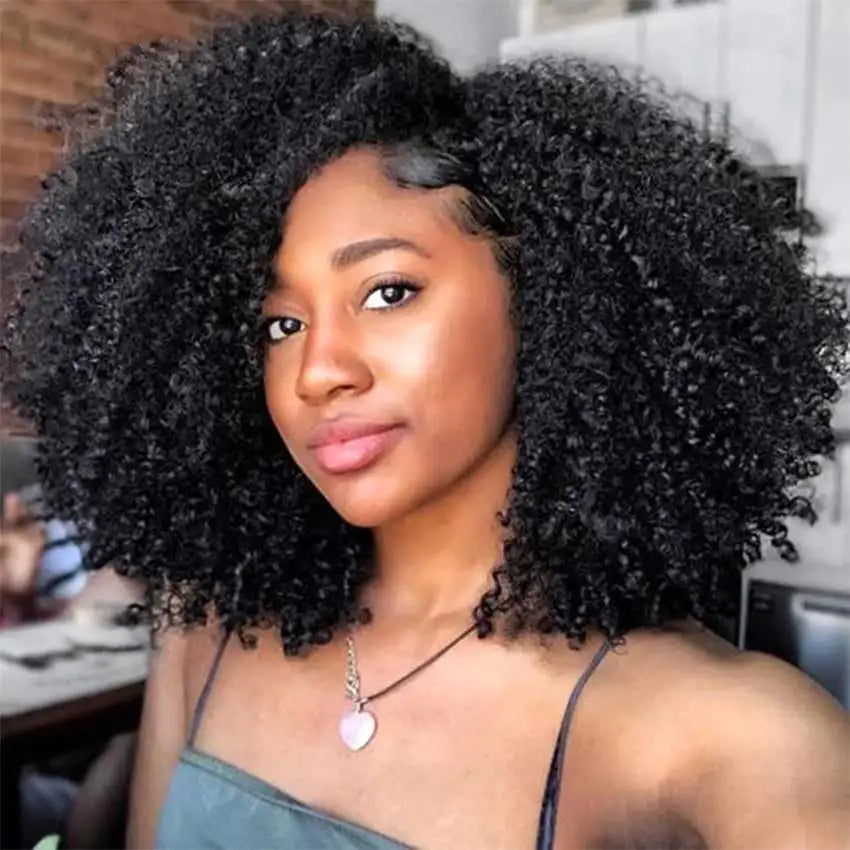 Natural Afro Kinky Curly Bob Wig With Bangs for Women