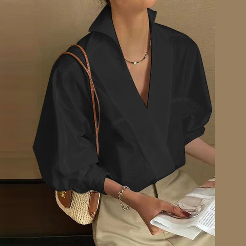ZANZEA Fashion Lapel V Neck Shirt Women Puff 3/4 Sleeve Blouse Office Casual Loose Solid Color Tops 2024 Summer Street Tunics