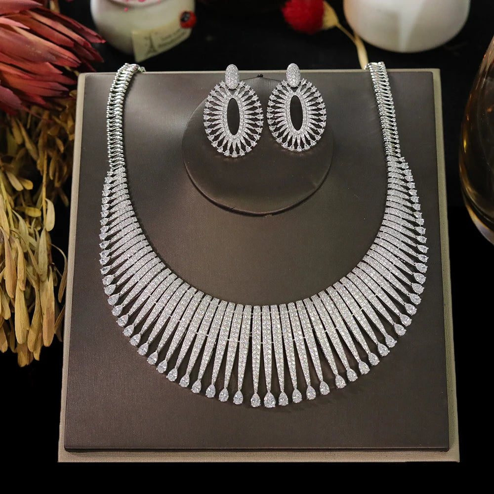 Brilliant Elegant Cubic Zirconia Necklace And Earring Set For Women