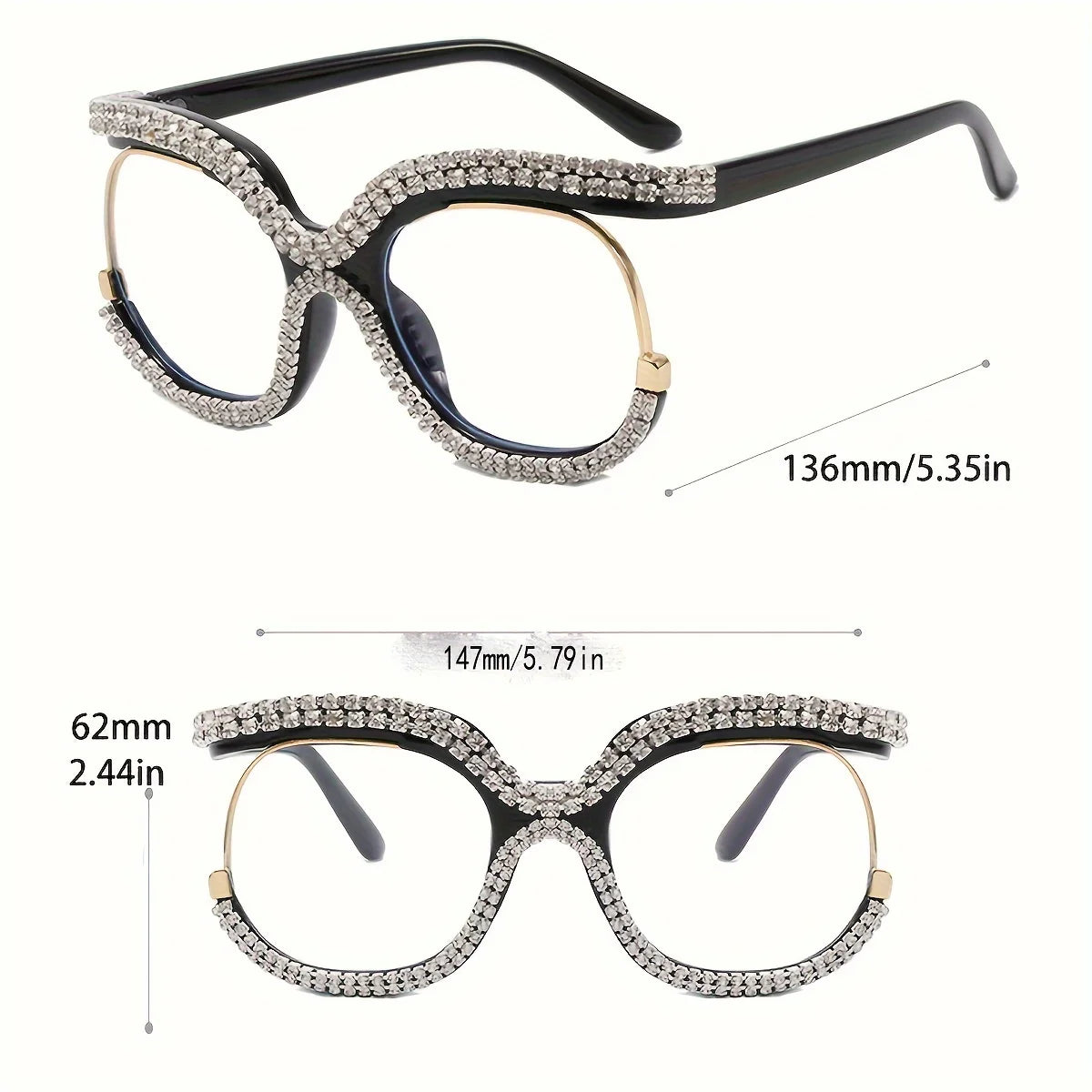 Oversized Rhinestone Fashion Glasses