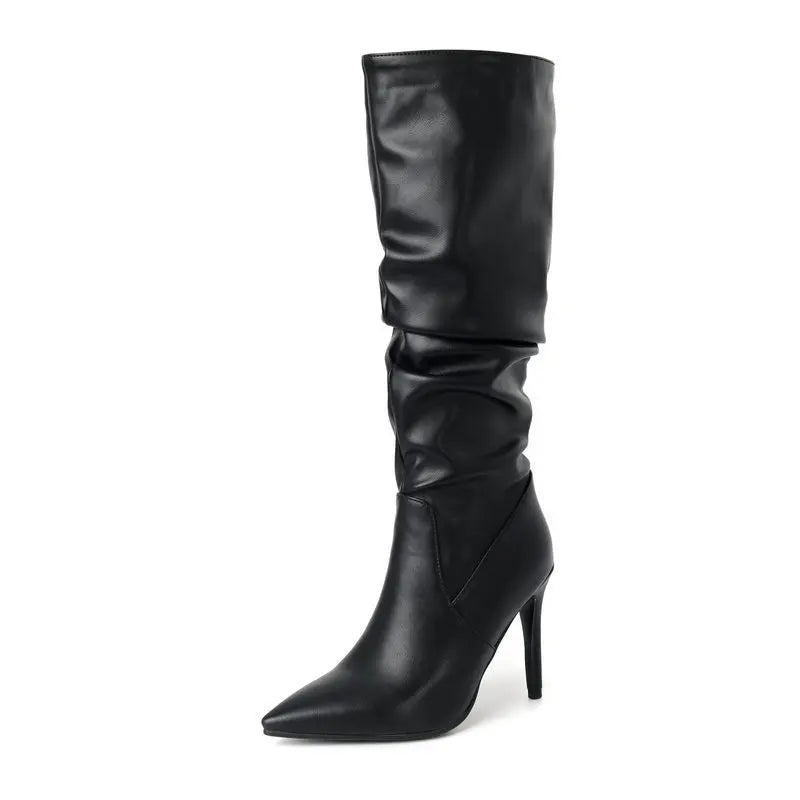 Pleated Stiletto Pointed Toe Boots