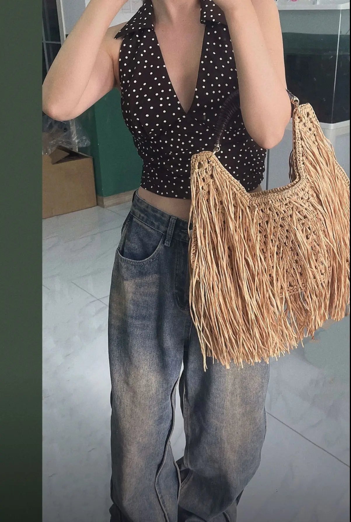 Hollow Out Tote Bags For Women Luxury Designer Handbag Purse New Weave Large Capacity Tassel Shoulder Straw Beach Bag
