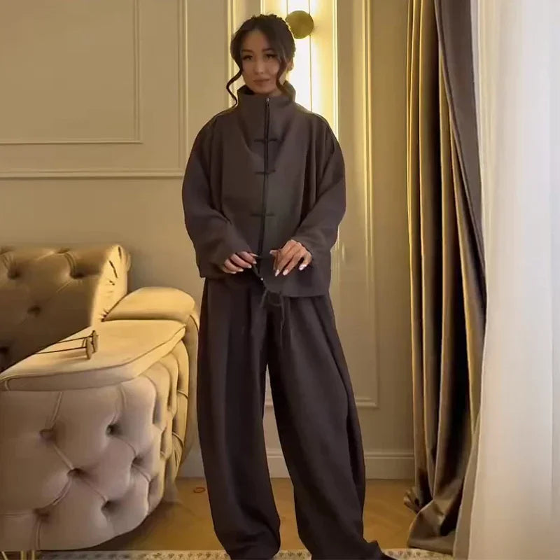 Loose Fit Casual Coat And Pant Set