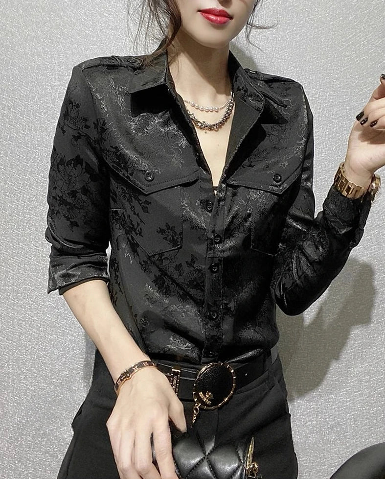 Female Tops Spring and Autumn Full Long Sleeve Women's Shirt Blouse Office Outfits Wear To Work Button Up Formal Loose Green Xl