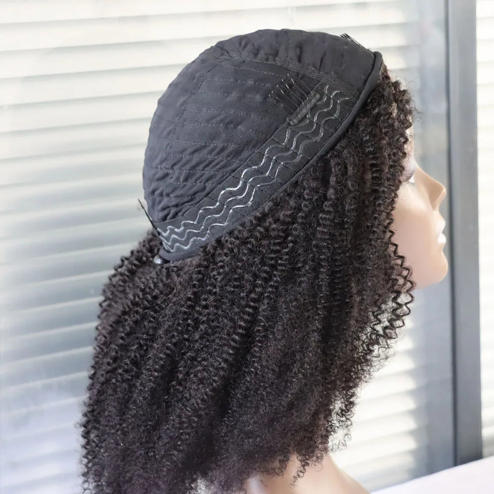 4C Afro Kinky Curly Human Hair Half Wig for Women