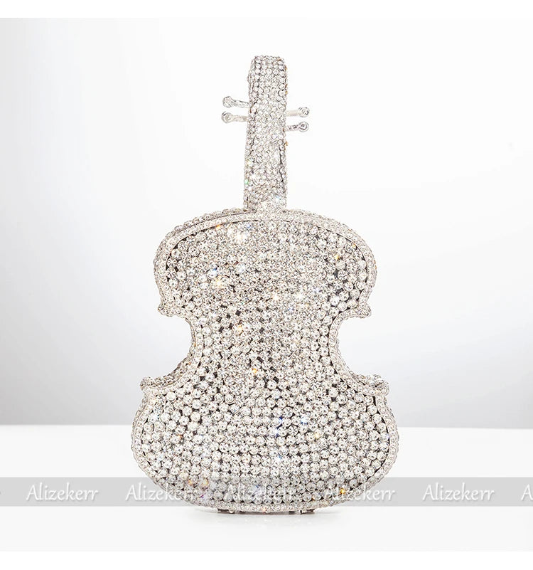 Elegant Crystal Violin Shaped Evening Clutch for Women