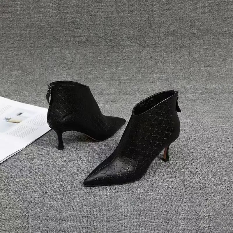 Chic Pointed Toe Kitten Heel Ankle Boots for Women