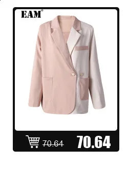 [EAM] Women Blue Pleated Hem Long Big Size Blouse New Stand Collar Long Sleeve Shirt Fashion Tide Spring Autumn 2025 1DH5707