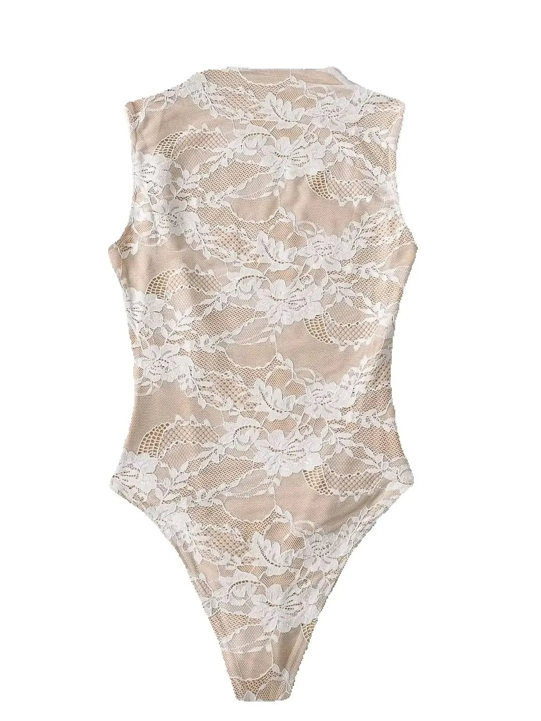 Elegant Sleeveless Bodycon Lace Bodysuit Top For Women