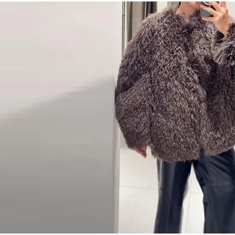 Vintage Women's Fur Coat Elegant Open Collar Thicken Full Sleeve Jacket With Furs Female 2025 New Autumn Winter Woman Clothes