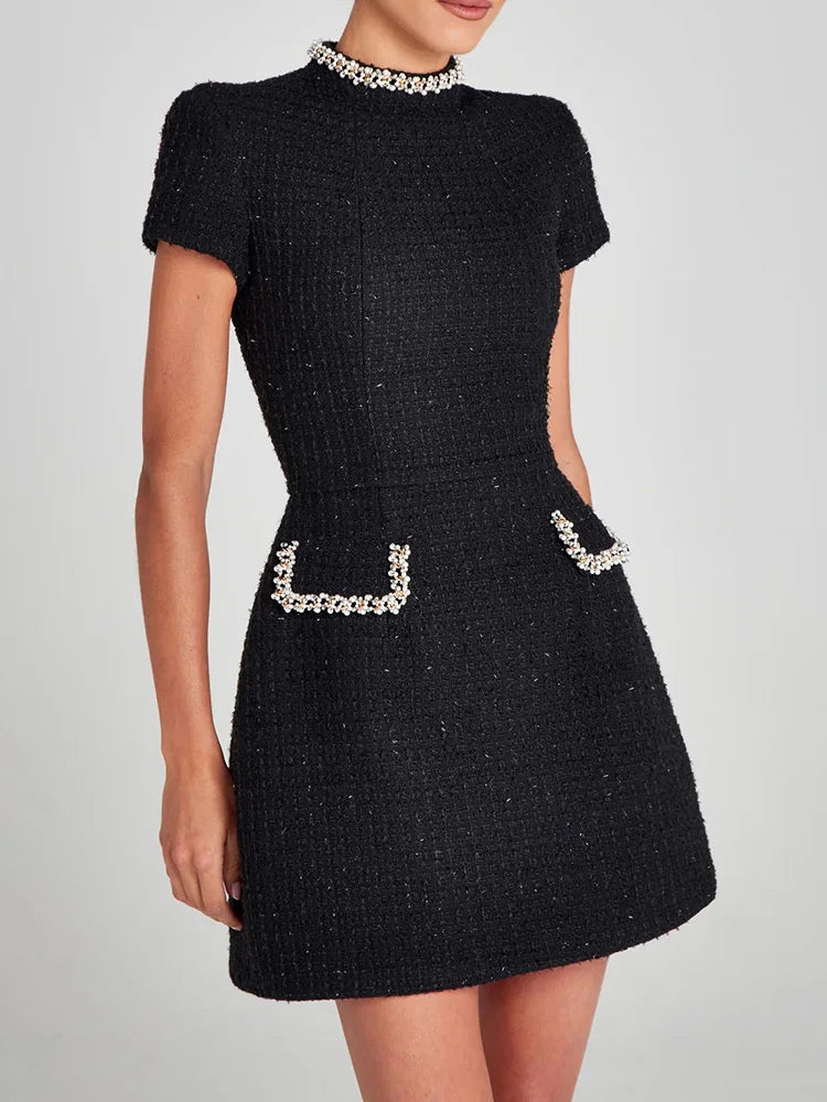 Summer Autumn Patchwork Slim Fit Party Dress, Women 2025 Vintage Backless O Neck Mini Dress, Sexy Sleeveless Pocket Ladies Dress